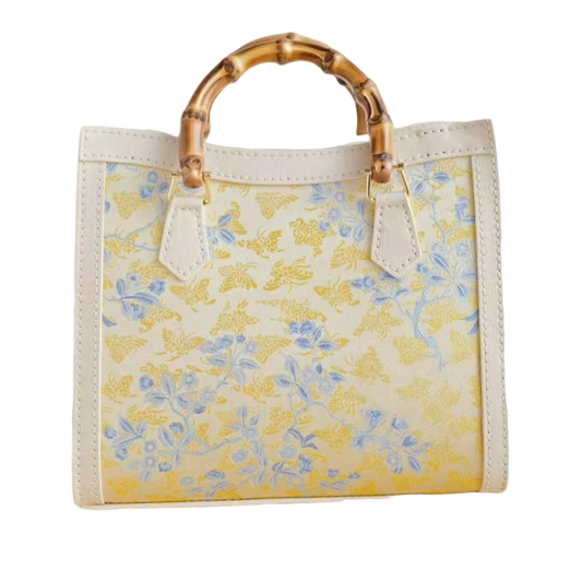 Tote Bag -Green Peach and Butterfly Pattern