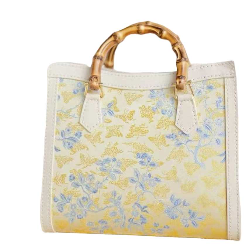 Tote Bag -Green Peach and Butterfly Pattern