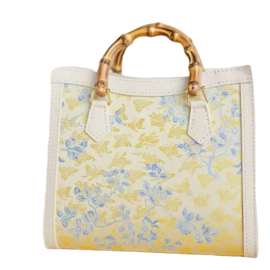Tote Bag -Green Peach and Butterfly Pattern